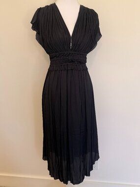 Express Navy Pleated Midi Dress NWT Small V-Neck Flutter Sleeve
